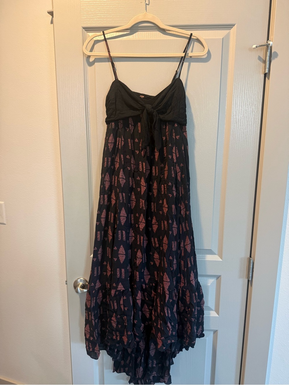 Free People Black Maxi Dress with Gold/Tan Geometric Print